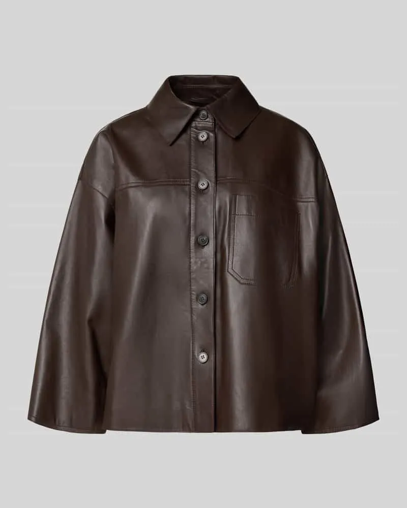 Max Mara Boxy Fit Lederjacke aus Lammnappa Modell 'STECCA Dunkelbraun