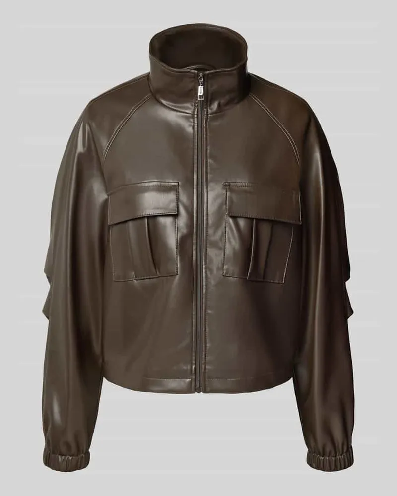 COMMA Jacke in Leder-Optik mit Stehkragen Dunkelbraun