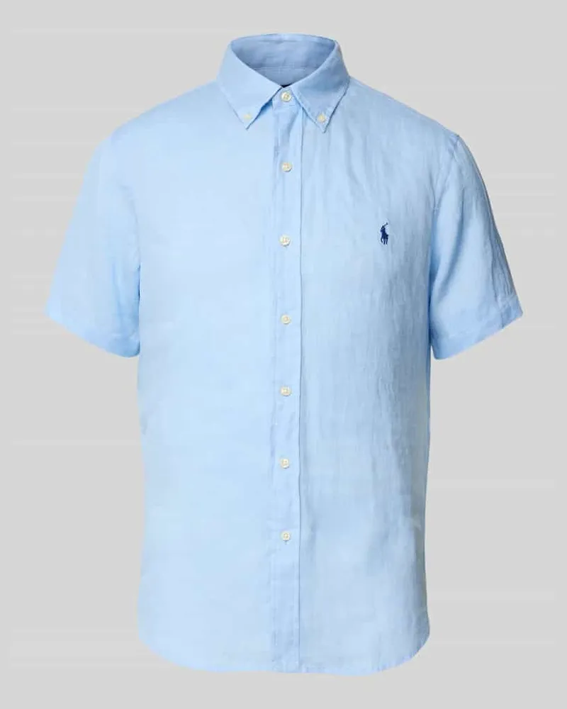 Ralph Lauren Custom Fit Leinenhemd mit Button-Down-Kragen Hellblau