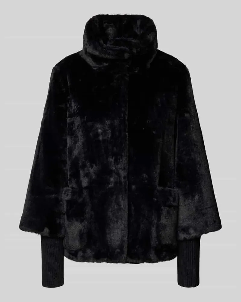 S.Oliver Relaxed Fit Webpelzjacke mit Strick-Storm-Cuffs Black