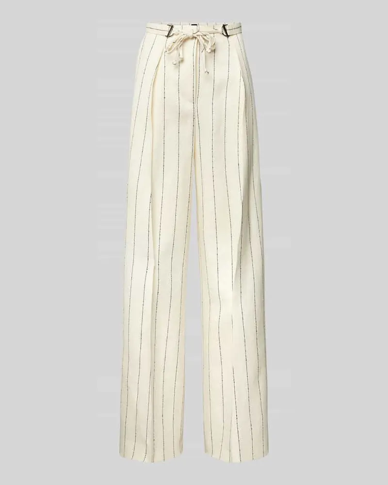 HUGO BOSS Wide Leg Leinenhose mit Bindegürtel Modell 'Tiana Offwhite