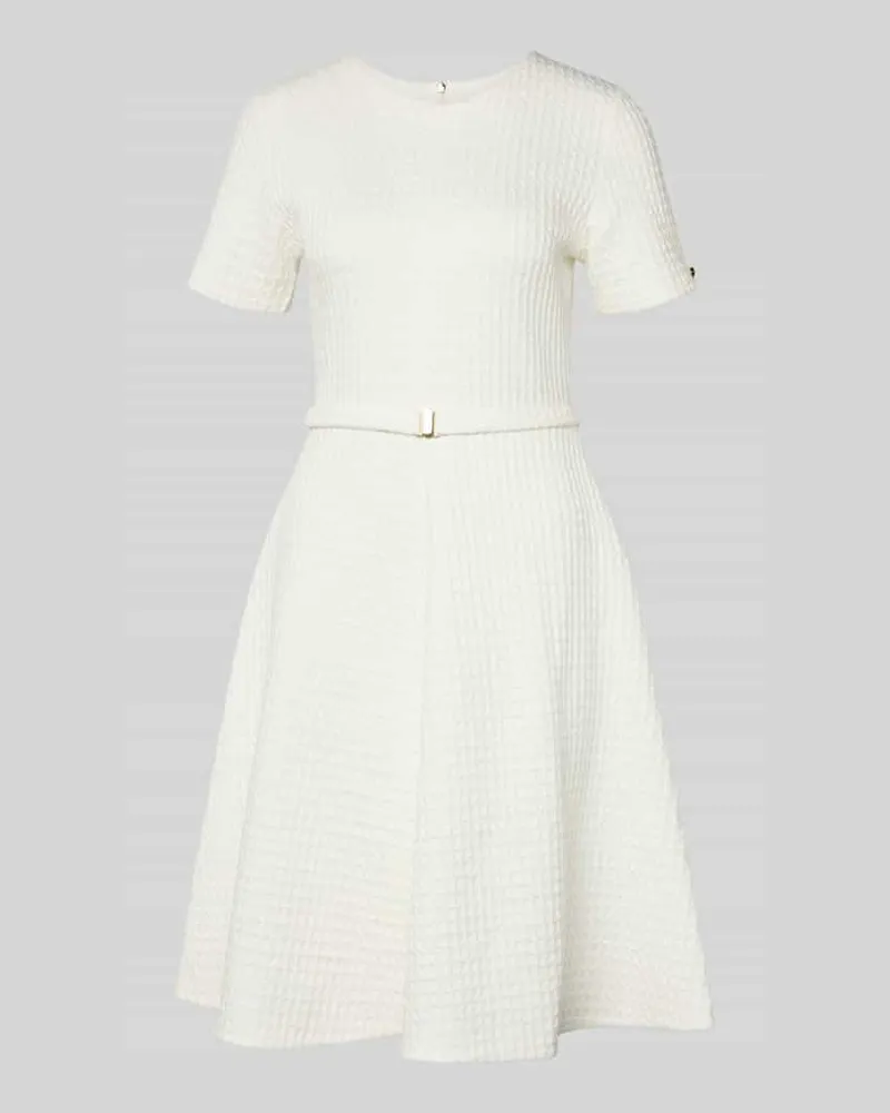 Marc Cain Knielangens Kleid aus Baumwoll-Mix mit Strukturmuster Offwhite