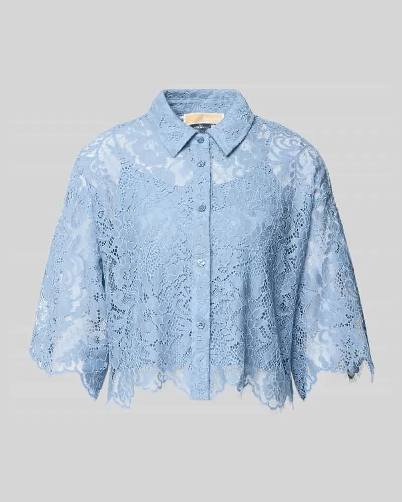 Michael Kors Bluse mit Spitze und Hemdblusenkragen Hellblau