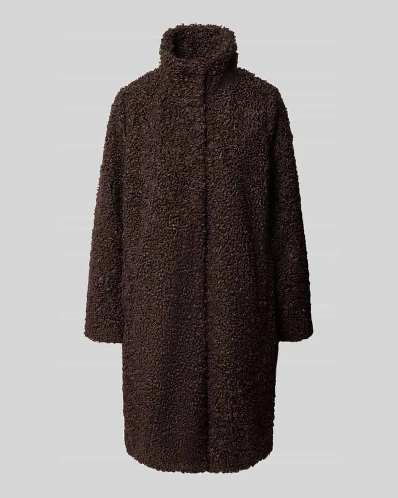 ZERO Relaxed Fit Mantel in Teddy-Optik mit Stehkragen Dunkelbraun