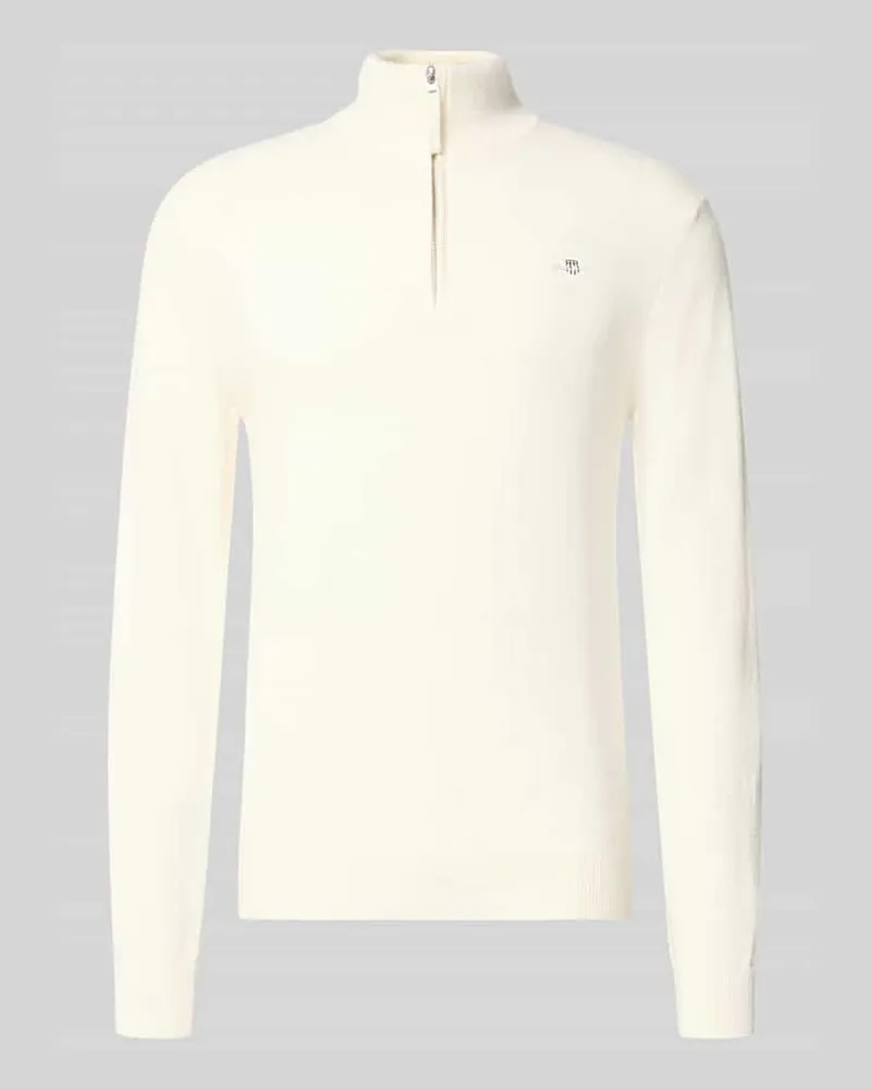 Gant Regular Fit Pullover mit Strick-Optik aus reiner Wolle Offwhite