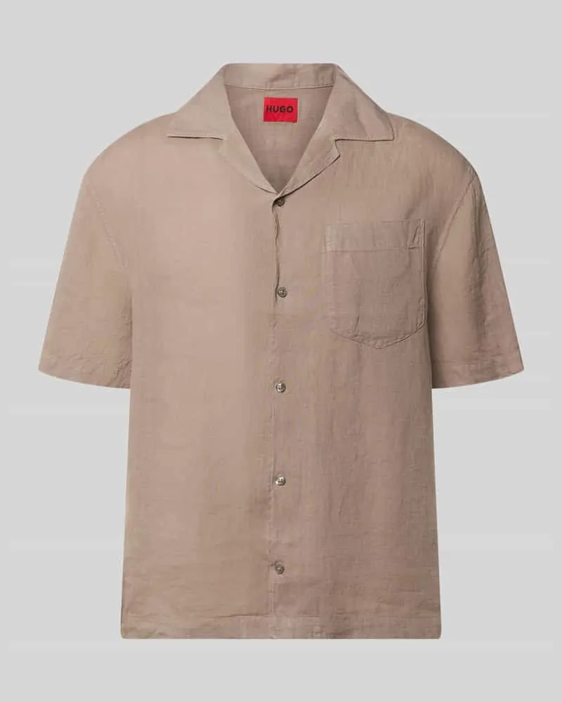 HUGO BOSS Regular Fit Freizeithemd aus reinem Leinen Modell 'EXOLINO Hellbraun