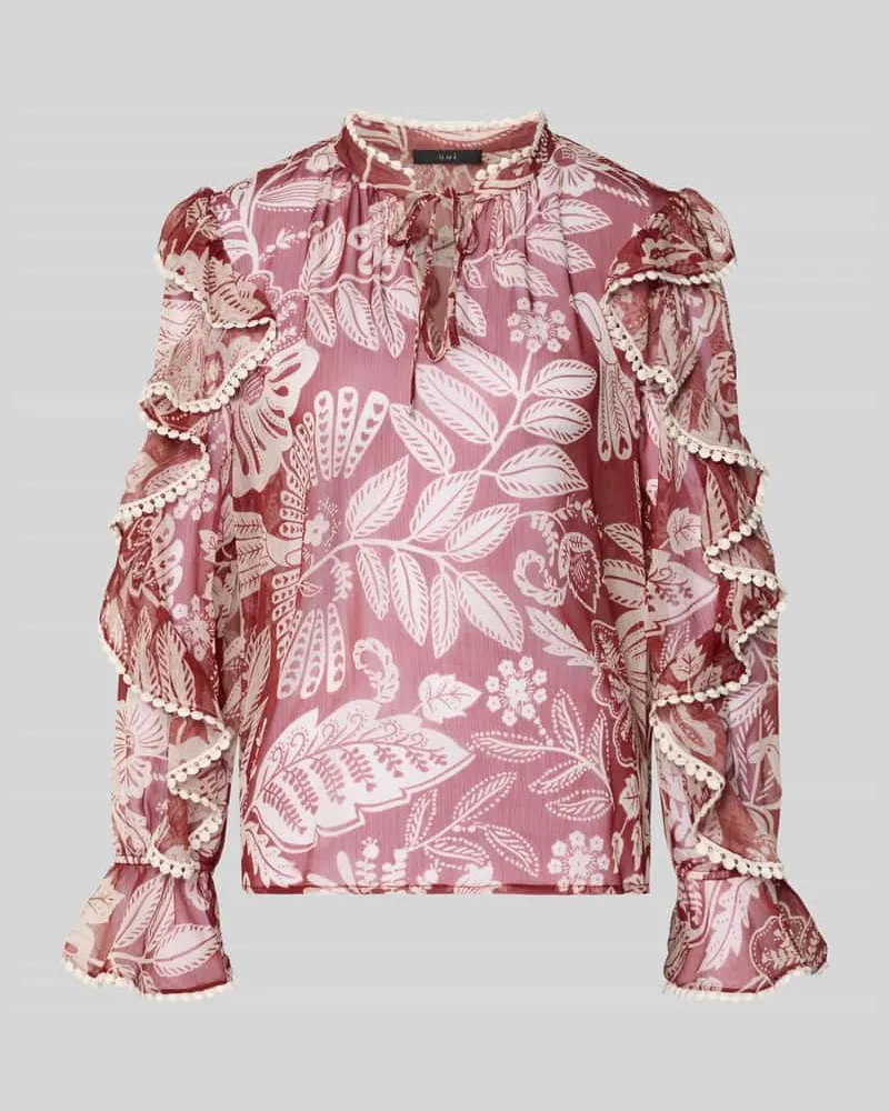 Oui  Bluse mit Rüschenärmeln und Schlüsselloch-Ausschnitt Rot