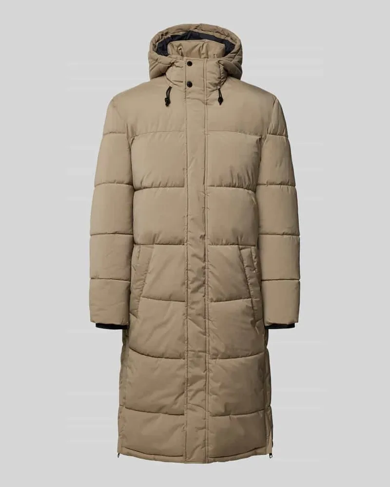 Christian Berg Steppjacke mit Kapuze und seitlichen Reißverschlüssen Stein