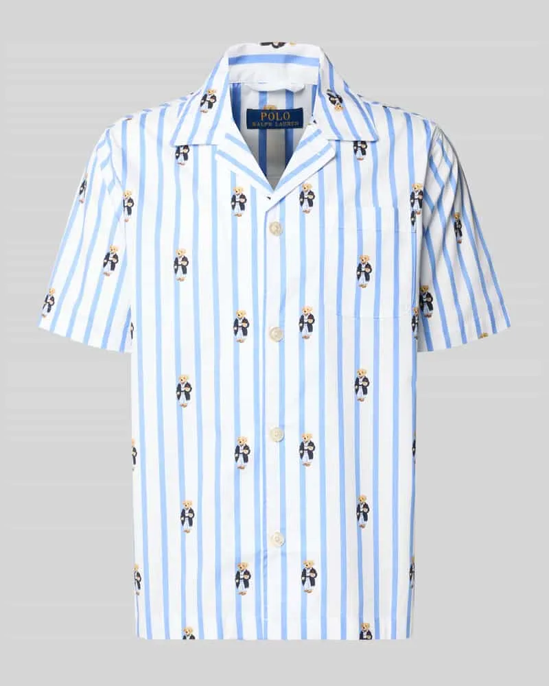 Ralph Lauren Regular Fit Pyjama-Oberteil mit Polo-Bär-Muster Hellblau