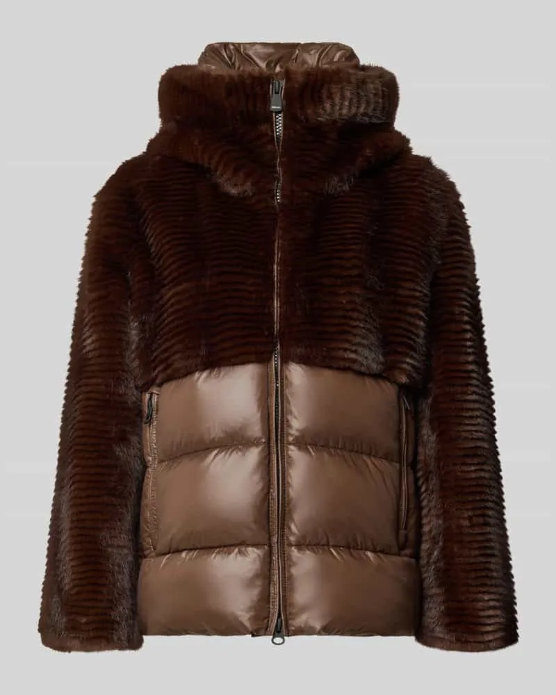 Blauer Regular Fit Winterjacke im Material-Mix mit Kunstfell Modell 'FANEVIL Dunkelbraun