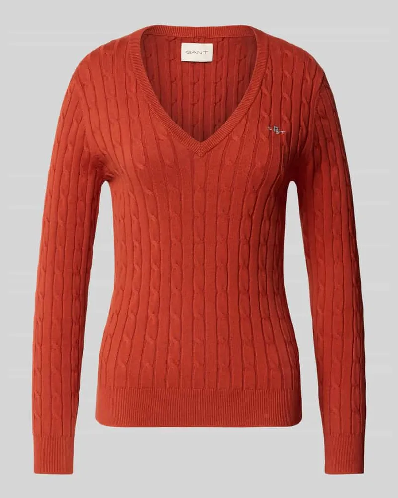 Gant Strickpullover mit gerippten Abschlüssen Rostrot