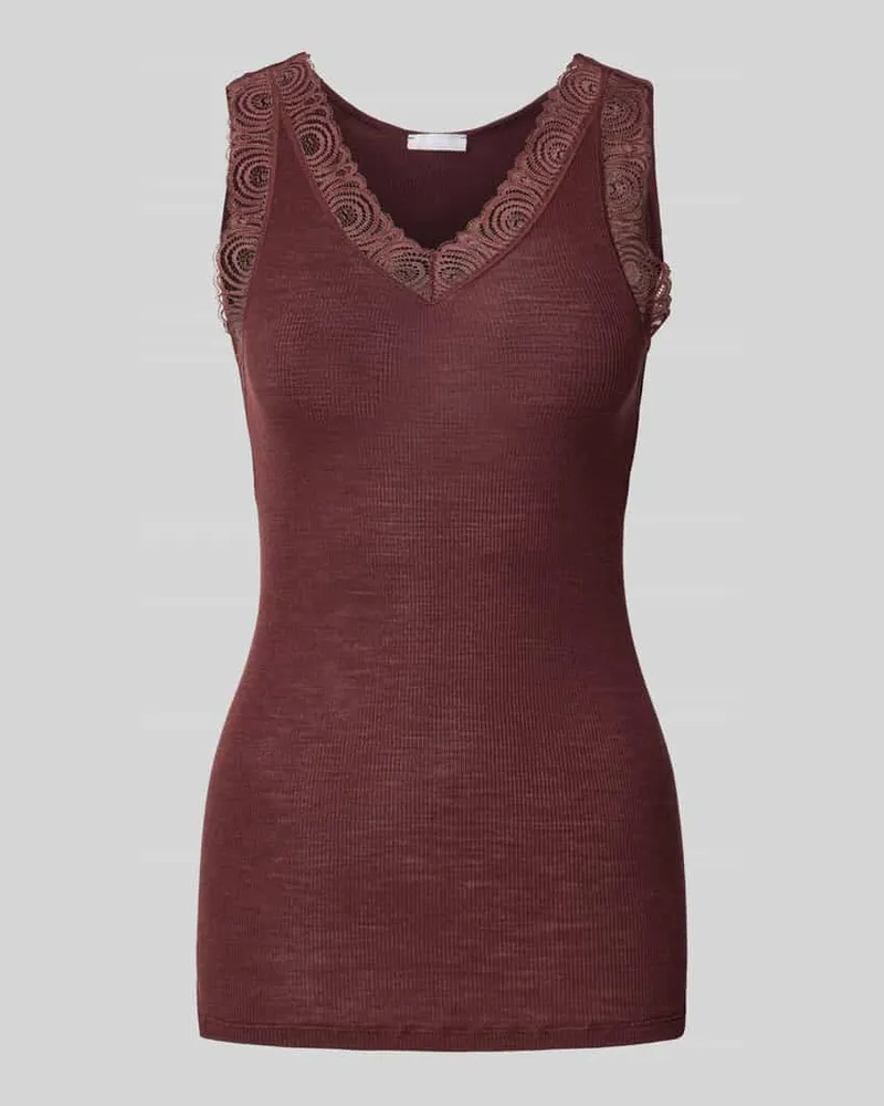 Hanro Tanktop mit Spitzenbesatz Mittelbraun