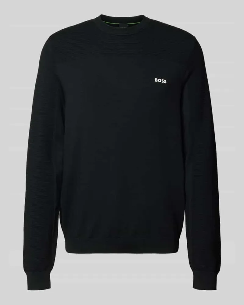 HUGO BOSS Regular Fit Strickpullover mit Woll-Anteil Modell 'MOMENTUM Black