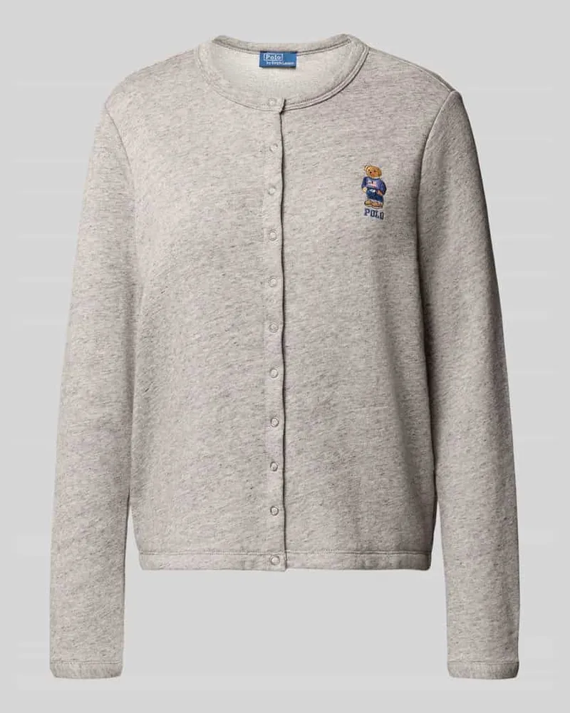 Ralph Lauren Regular Fit Jacke in Strick-Optik mit Logo-Stitching Dunkelgrau