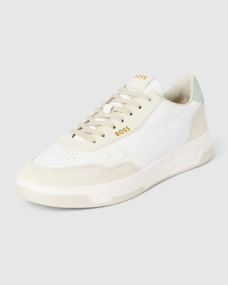 HUGO BOSS Sneaker aus Leder mit Kontrastbesatz Modell 'Baltimore Offwhite