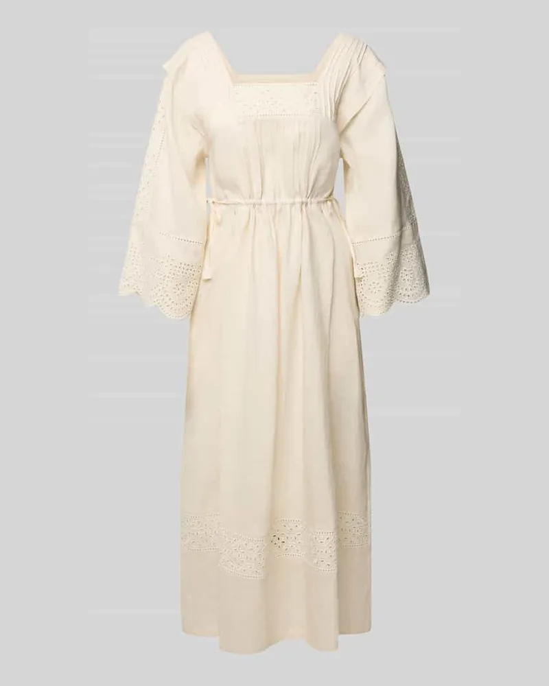 Max Mara Leinenkleid mit Lochstickerei Modell 'LUGLIO Offwhite
