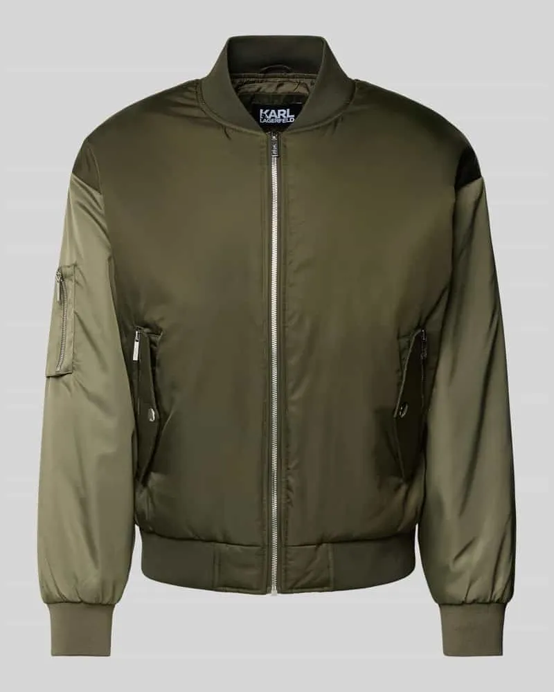 Karl Lagerfeld Bomberjacke mit Stehkragen und Eingrifftaschen Oliv