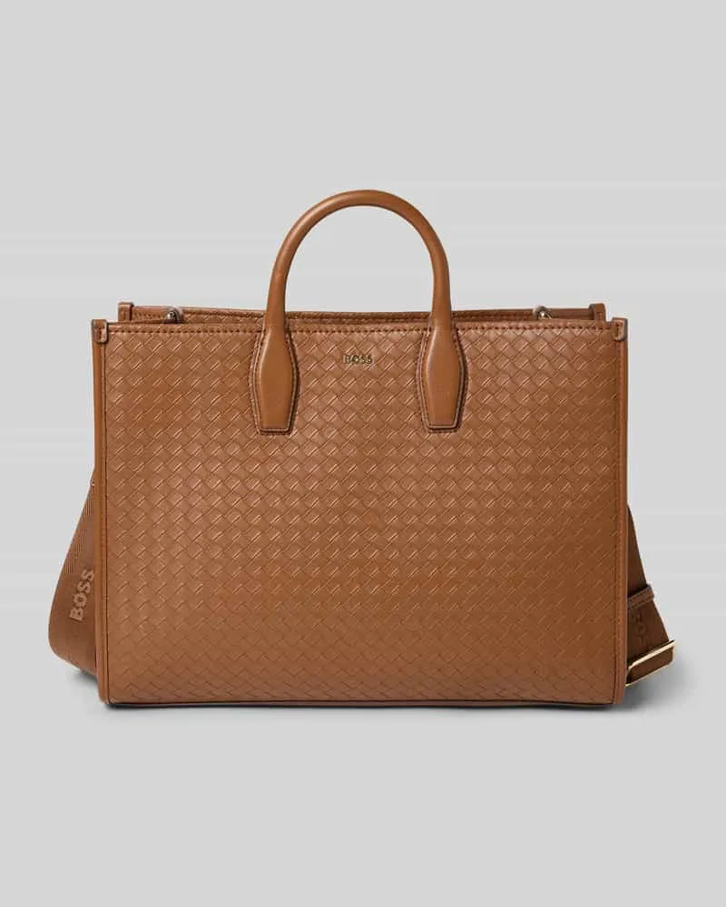 HUGO BOSS Henkeltasche mit Label-Applikation Modell 'SANDY TOTE SQ Mittelbraun