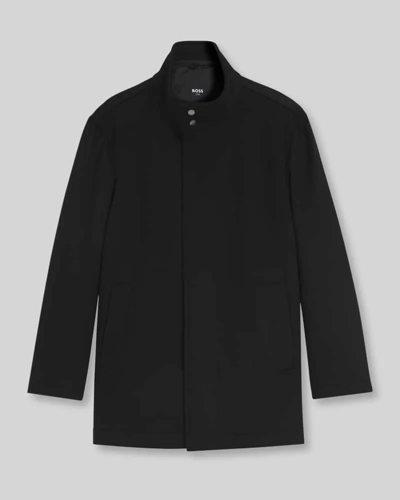 HUGO BOSS Mantel aus Wolle mit Kaschmir-Anteil mit Stehkragen Black