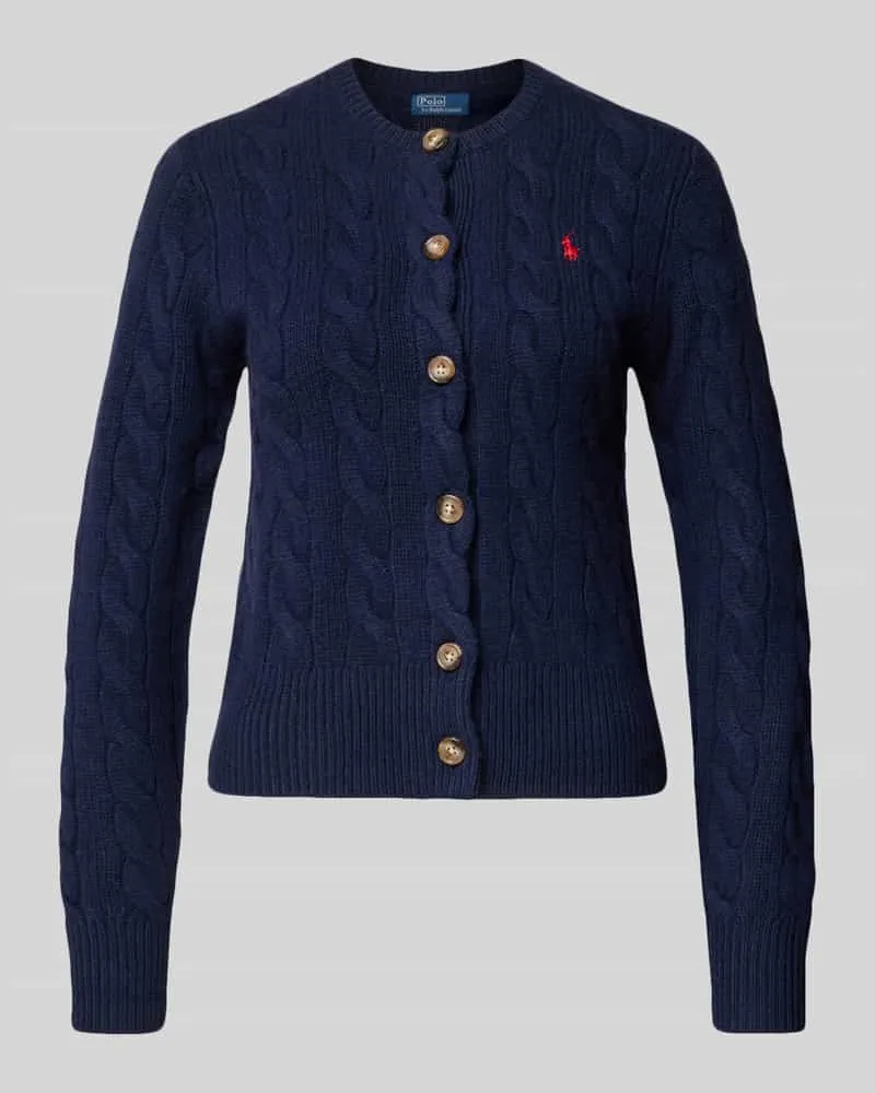 Ralph Lauren Strickjacke aus Leinen-Kaschmir-Mix mit Zopfmuster Marine
