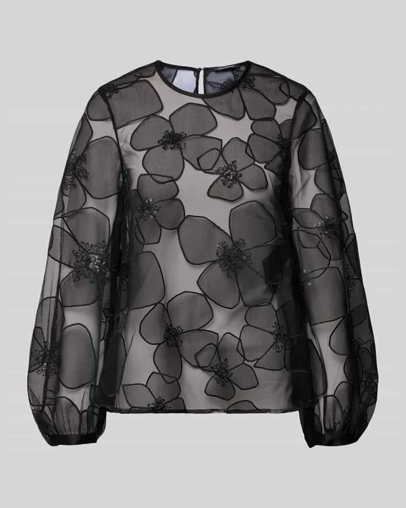 Luisa Cerano Bluse in transparenter Optik mit Rundhalsausschnitt Black