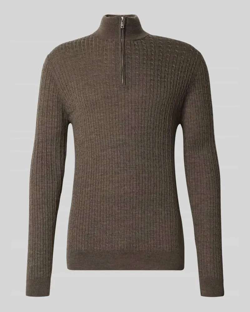 Matinique Strickpullover mit Troyer-Kragen Modell 'mason Dunkelbraun