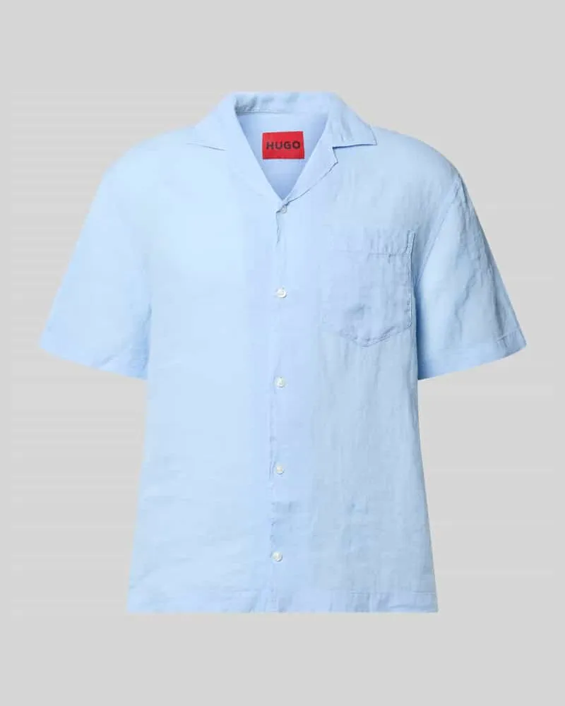 HUGO BOSS Regular Fit Freizeithemd aus reinem Leinen Modell 'EXOLINO Hellblau