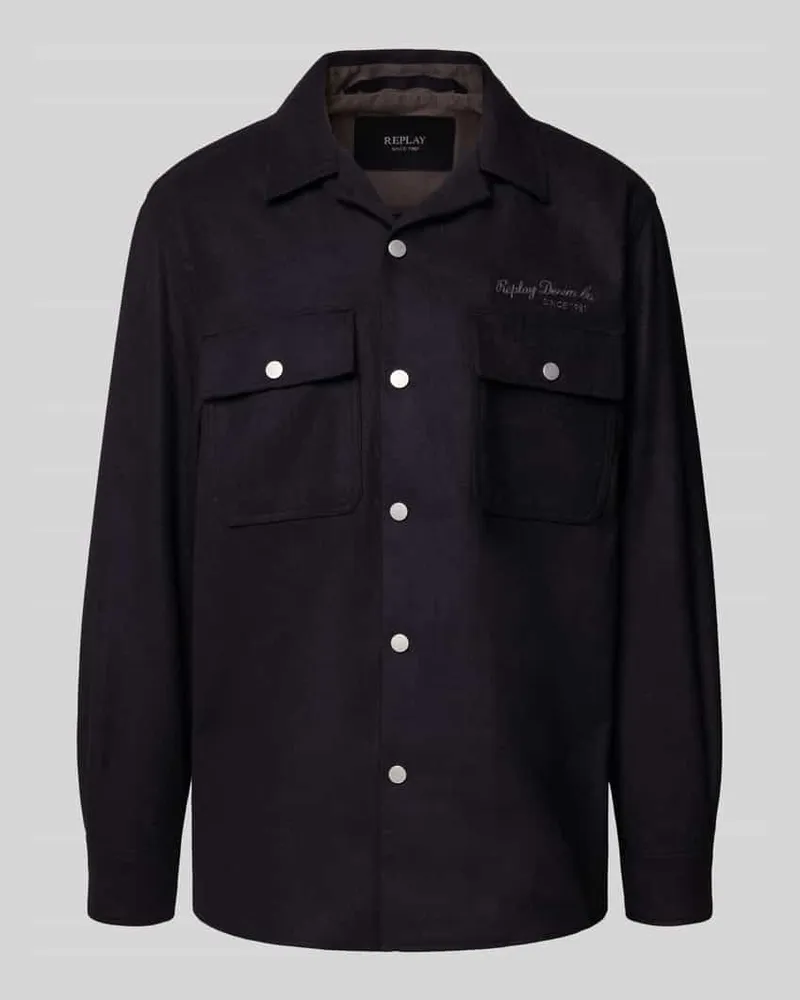 Replay Regular Fit Hemdjacke mit Lanawoll-Anteil Black