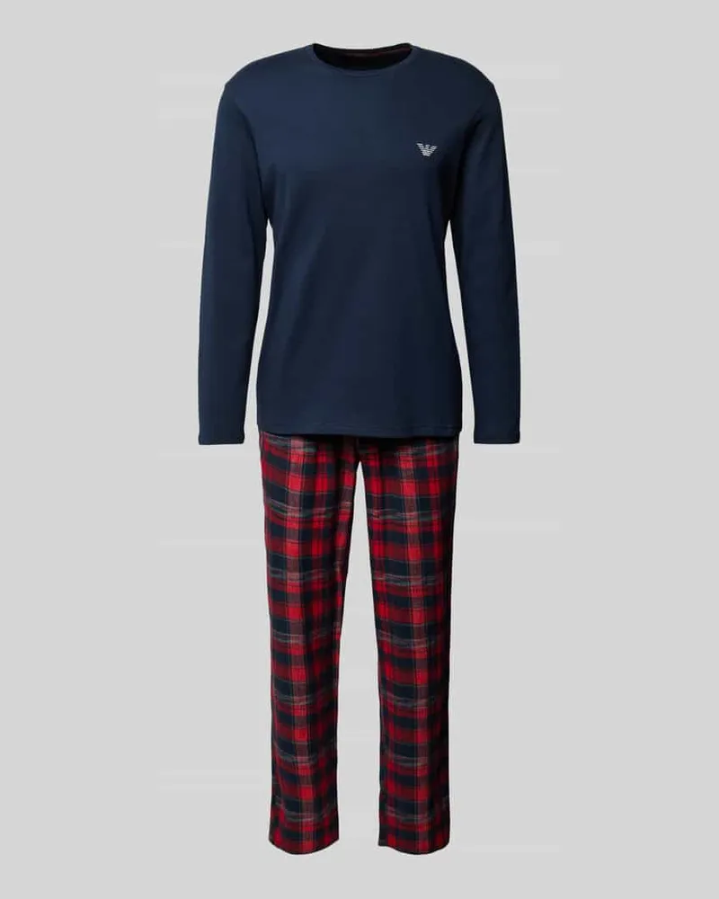 Emporio Armani Pyjama mit Rundhalsausschnitt und Logo-Stitching Rot