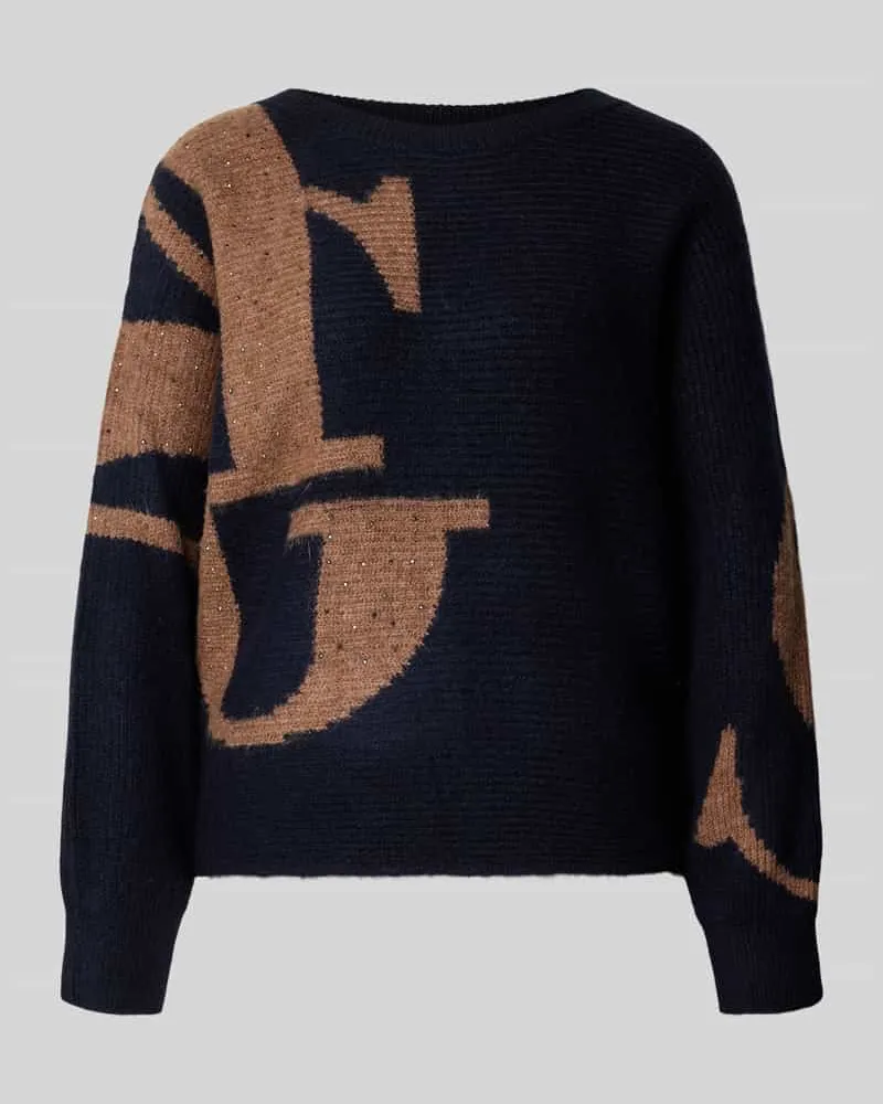monari Relaxed Fit Strickpullover aus Viskose-Mix mit Strasssteinen Dunkelblau