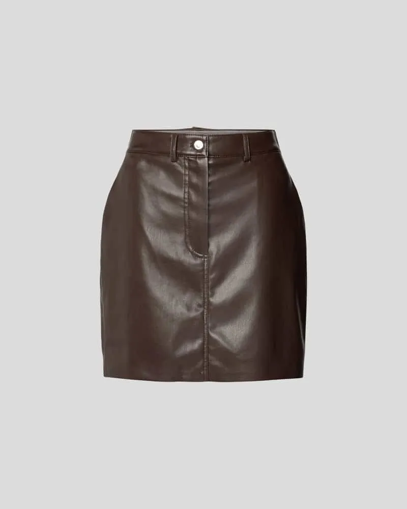 Nanushka Minirock in Leder-Optik Dunkelbraun