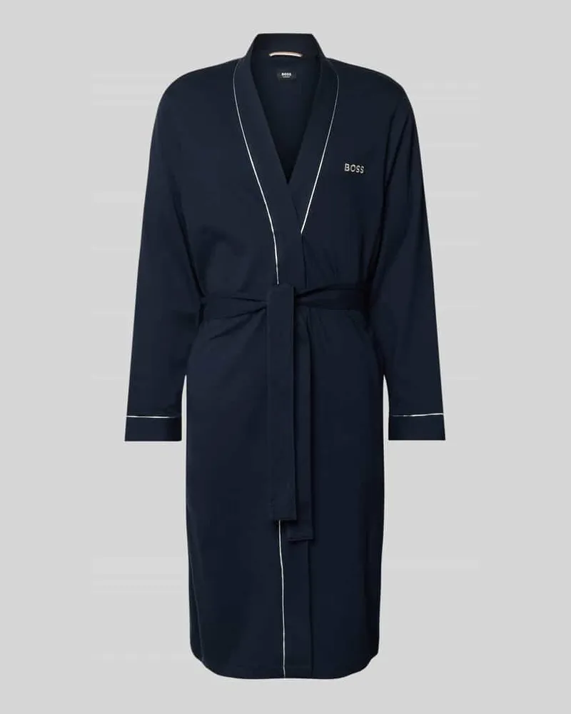 HUGO BOSS Regular Fit Bademantel aus reiner Baumwolle Modell 'XMAS KIMONO Marine