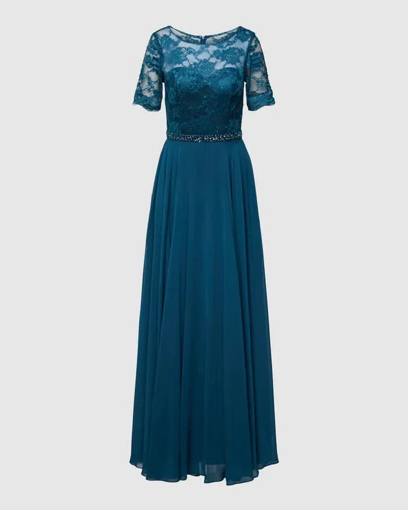 Mascara Abendkleid mit Spitzenbesatz Petrol