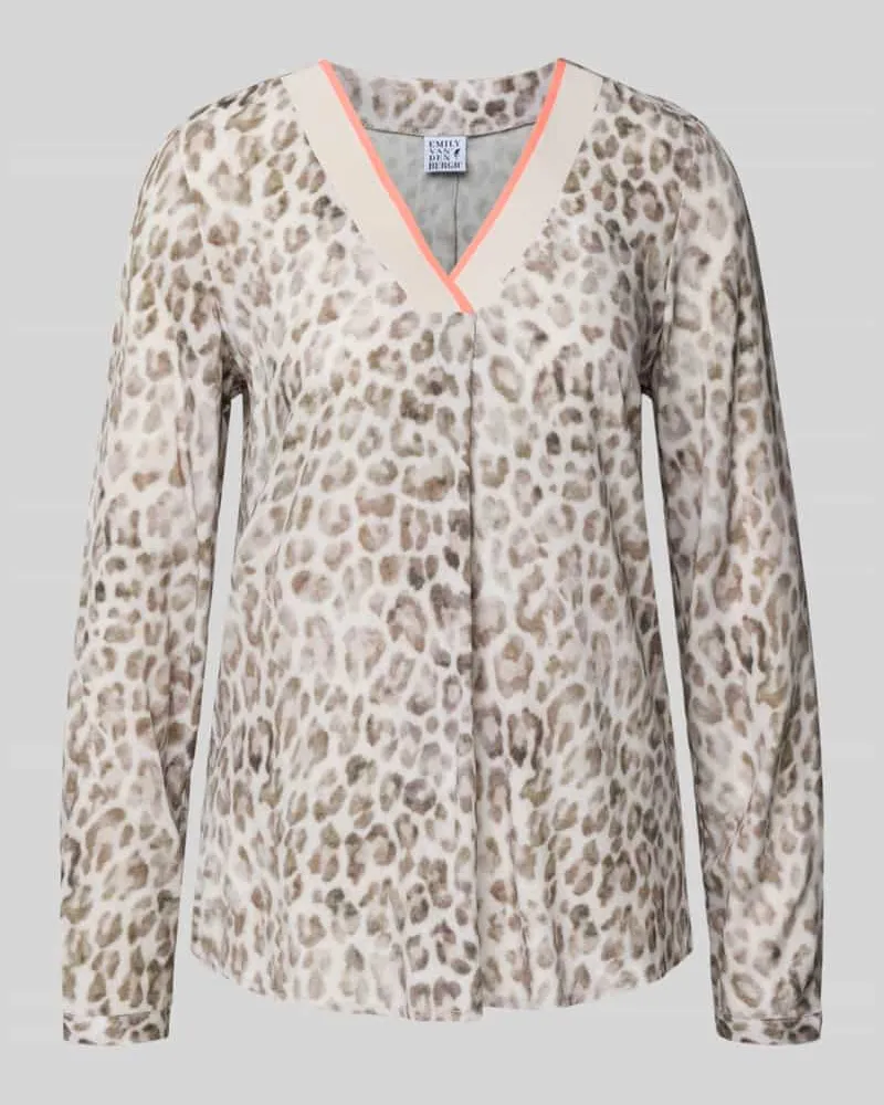 Emily van den Bergh Blusenshirt aus Viskose mit V-Ausschnitt Taupe