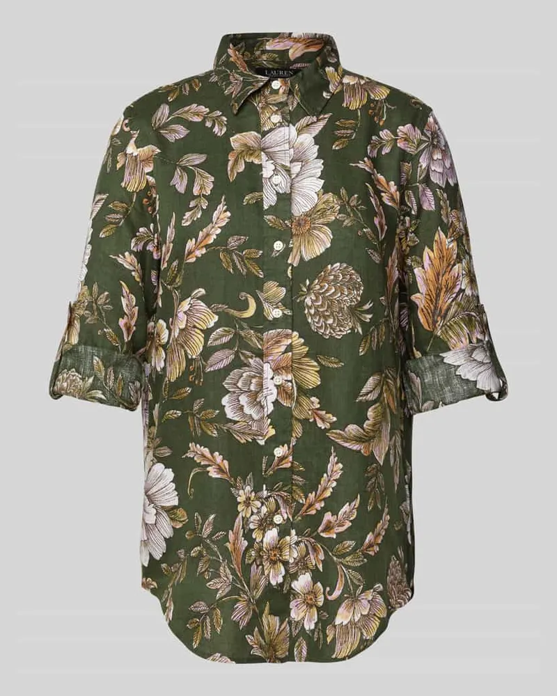 Ralph Lauren Regular Fit Leinenbluse mit Hemdblusenkragen Modell 'KARRIE Oliv