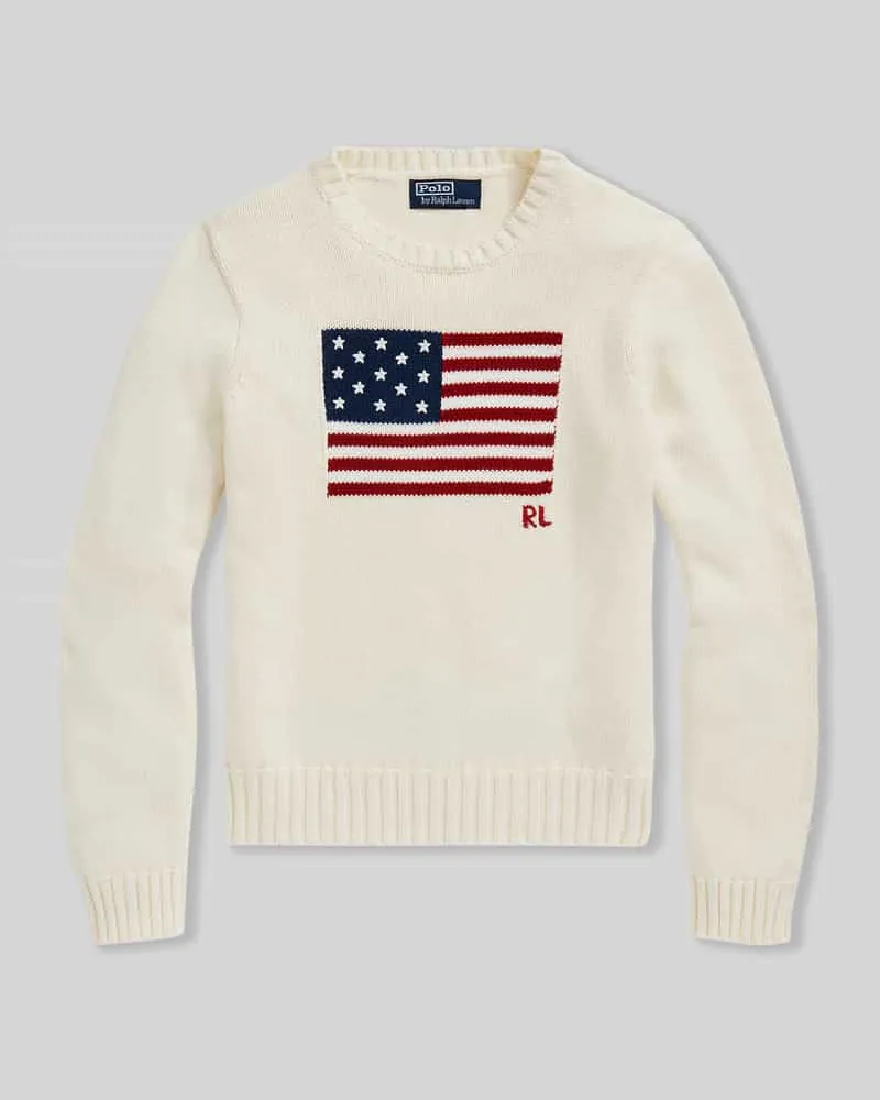 Ralph Lauren Strickpullover mit Flaggen-Motiv und Rundhalsausschnitt Offwhite