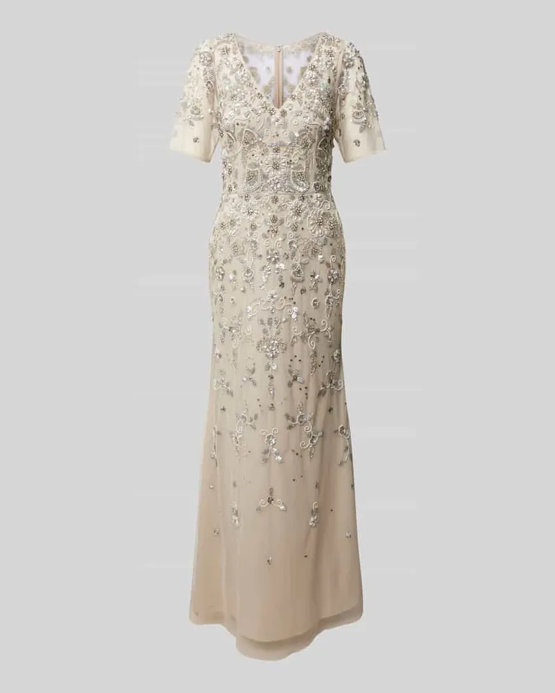 Adrianna Papell Abendkleid mit Pailletten- und Ziersteinbesatz Beige