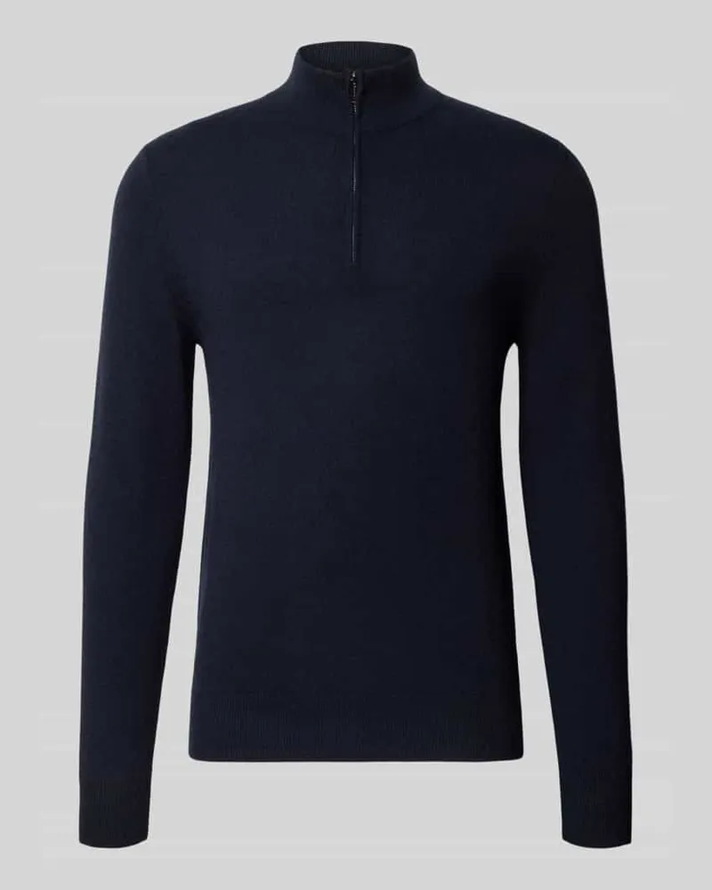 Profuomo Regular Fit Strickpullover aus reinem Kaschmir mit Troyer-Kragen Mittelbraun