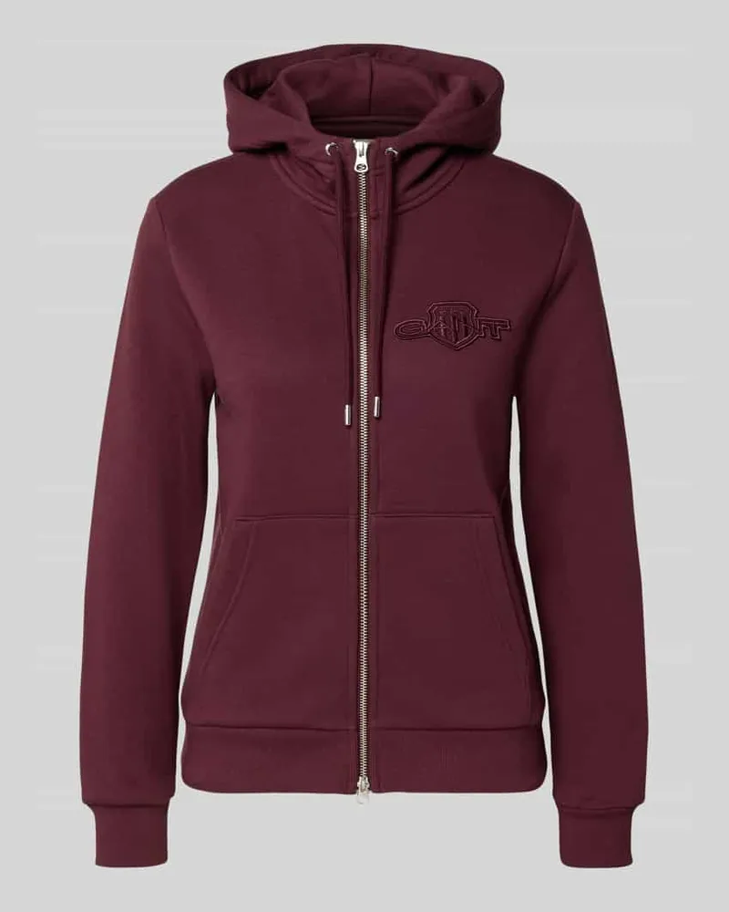 Gant Regular Fit Sweatjacke mit Logo-Stitching Modell 'Shield Bordeaux