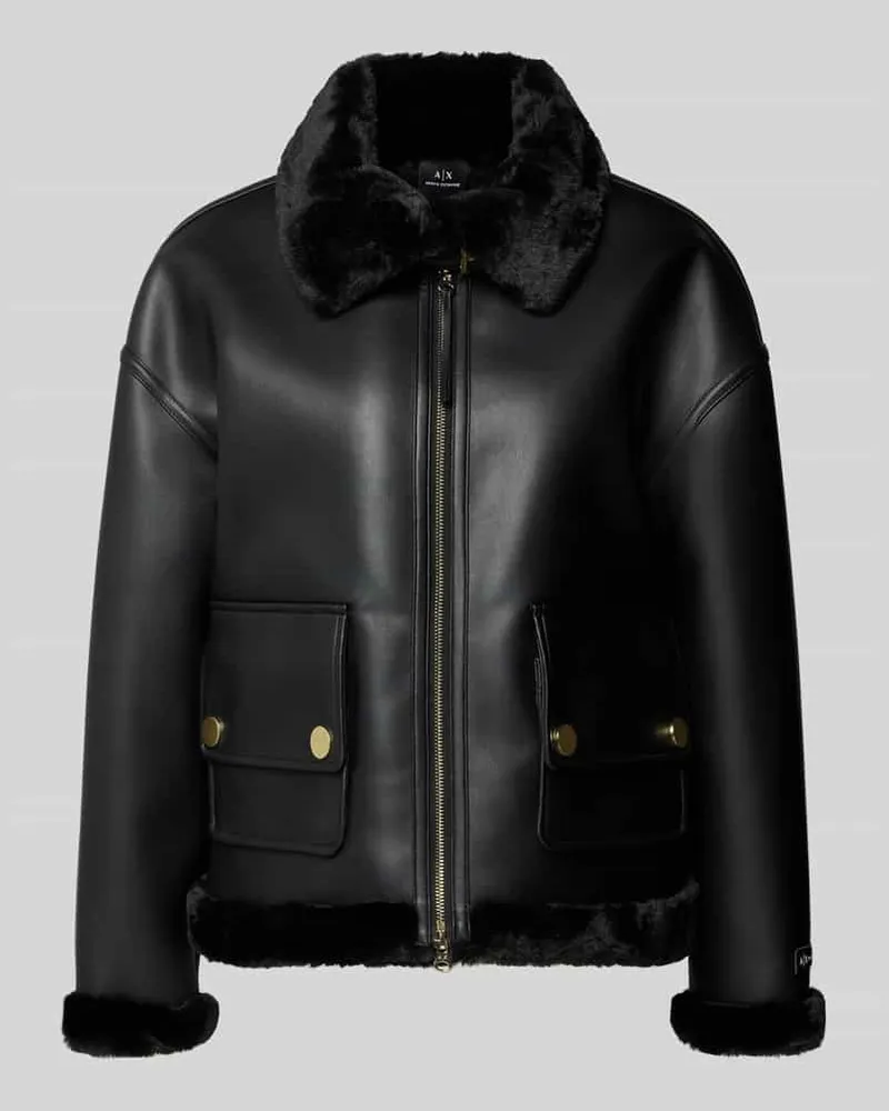 Armani Exchange Jacke in Leder-Optik mit Zweiwege-Reißverschluss Black