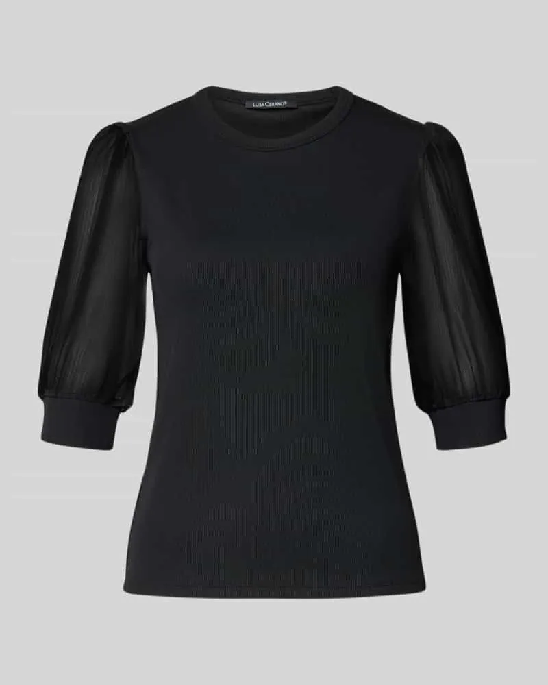 Luisa Cerano T-Shirt in Ripp-Optik mit Rundhalsausschnitt Black
