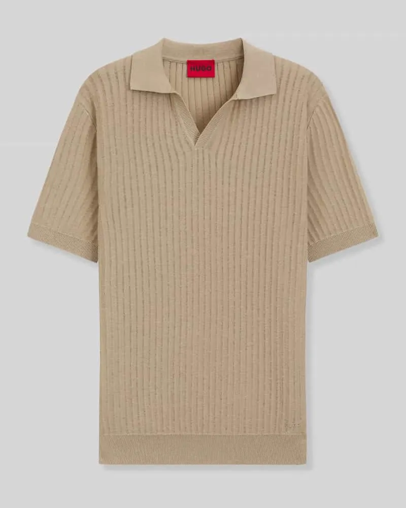 HUGO BOSS Regular Fit Poloshirt aus Baumwoll-Leinen-Mix Modell 'SEEMANT Beige
