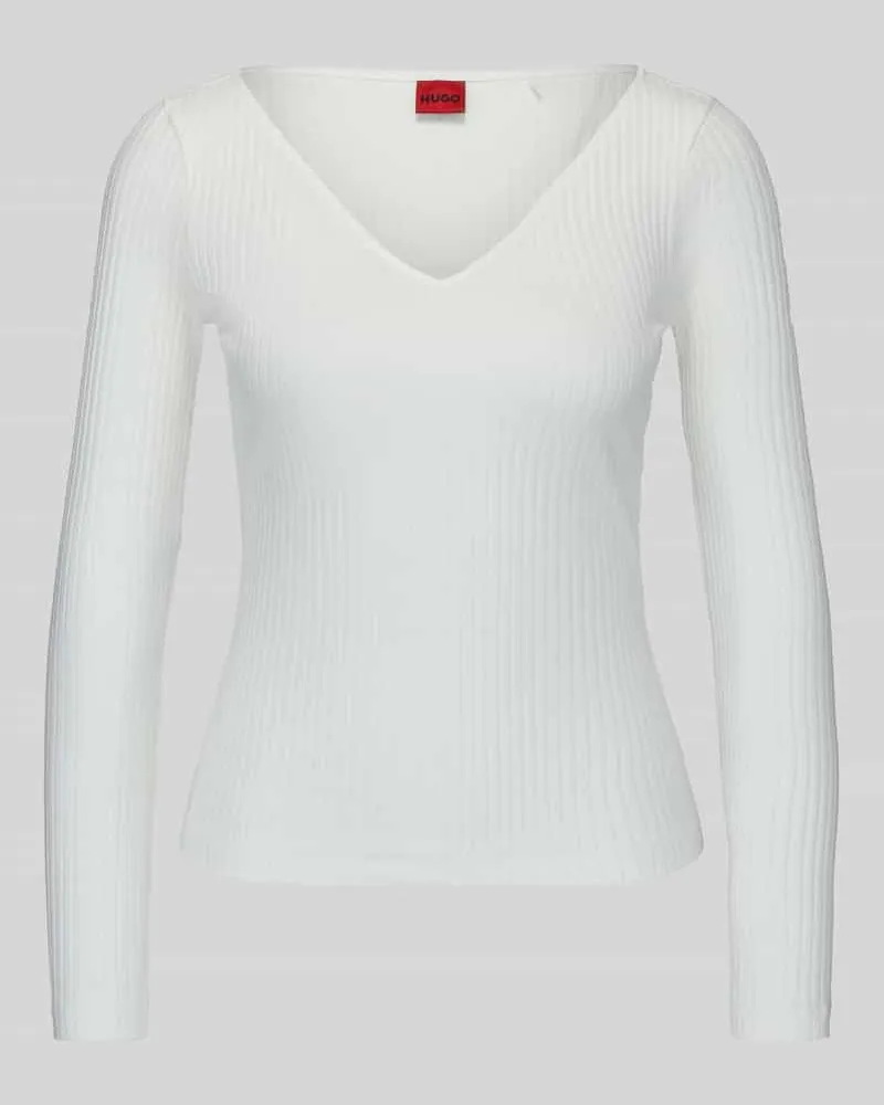 HUGO BOSS Slim Fit Langarmshirt aus Baumwoll-Mix Modell 'Dumille Offwhite