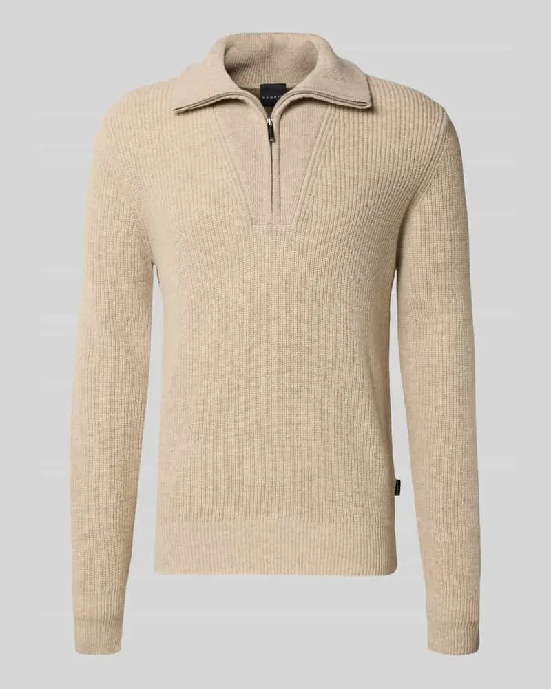 Bugatti Troyer aus Woll-Mix mit Label-Detail Sand