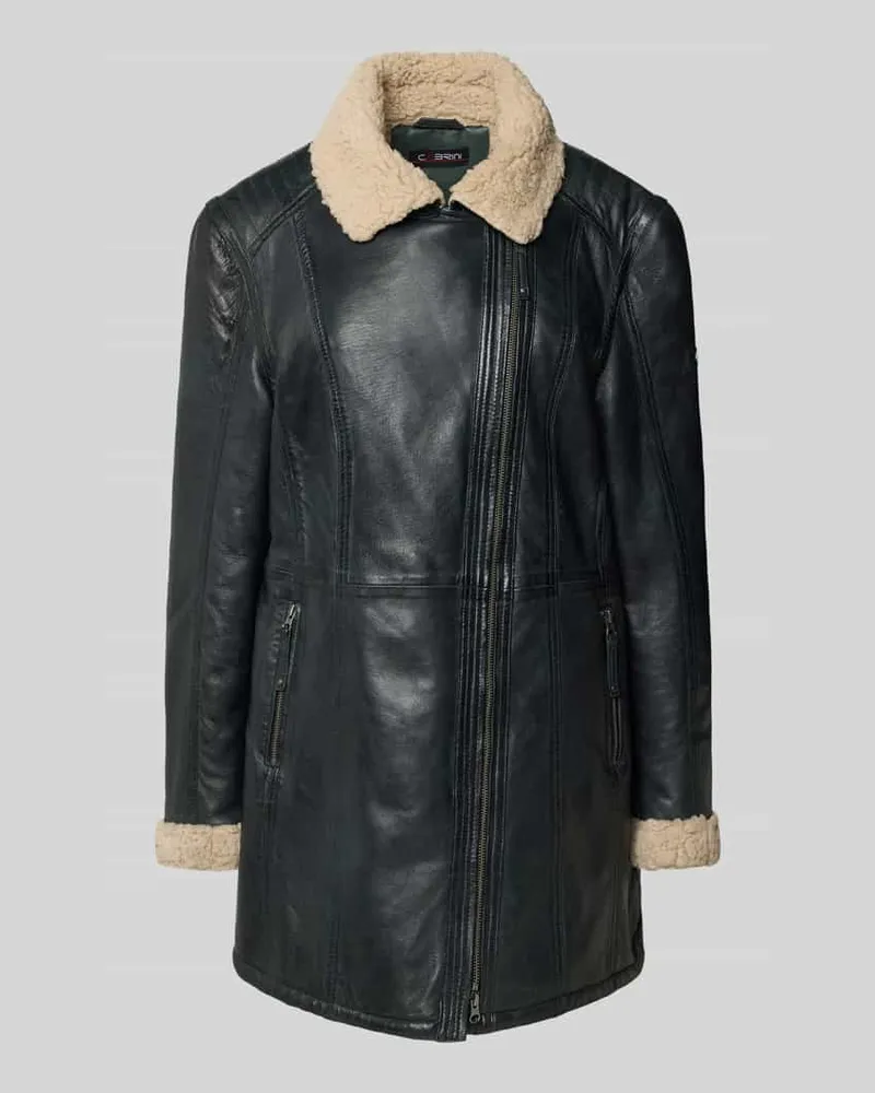 CABRINI Lederjacke mit Teddyfell und Zweiwege-Reißverschluss Black