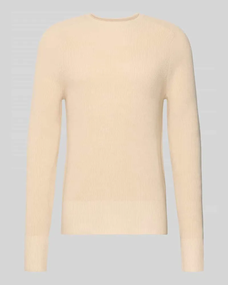 FTC Cashmere Strickpullover aus Baumwoll-Kaschmir-Mix mit gerippten Abschlüssen Beige