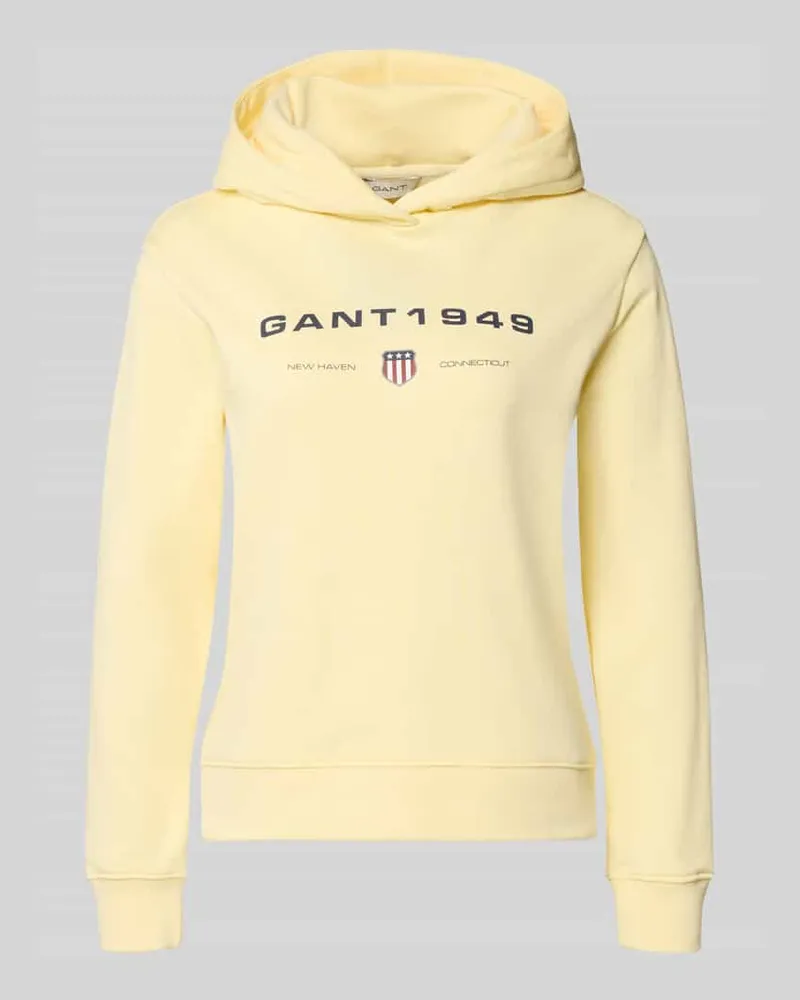 Gant Regular Fit Hoodie mit Label-Print Pastellgelb