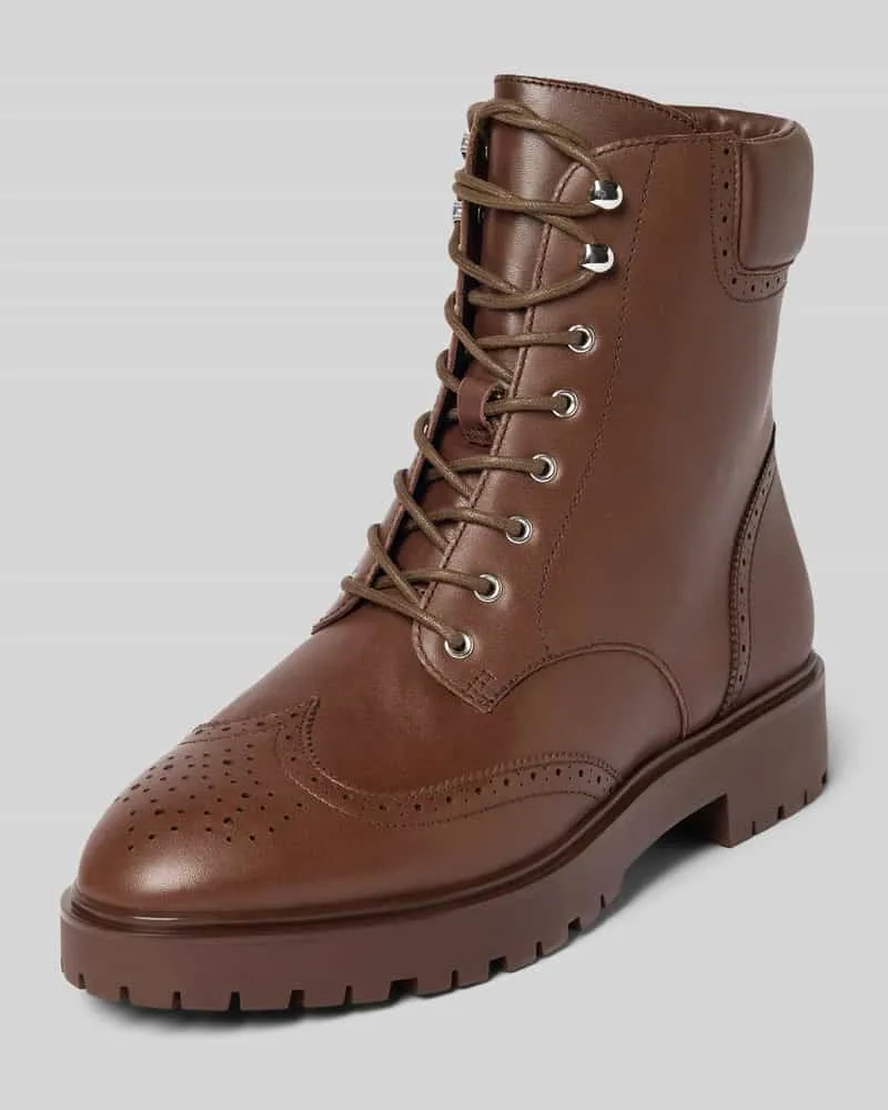 Ralph Lauren Schnürboots aus Leder mit Ziernähten Modell 'ALYSN Mittelbraun