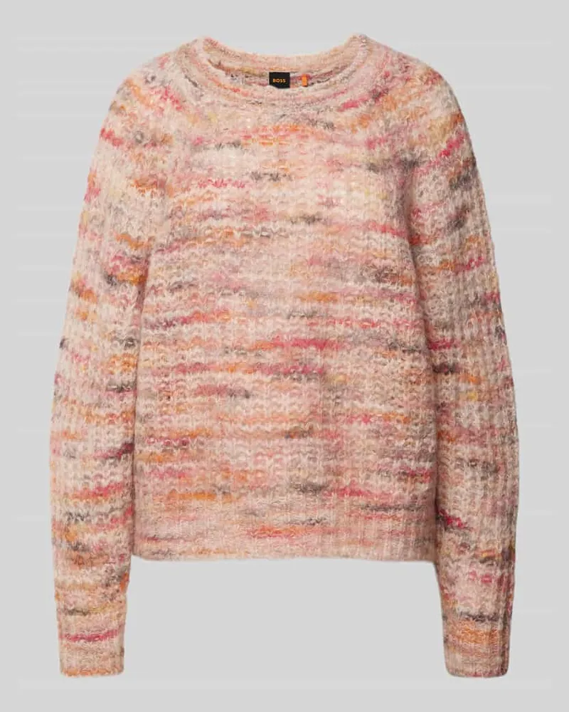 HUGO BOSS Strickpullover mit geripptem Rundhalsausschnitt Modell 'FIAMBEL Flieder