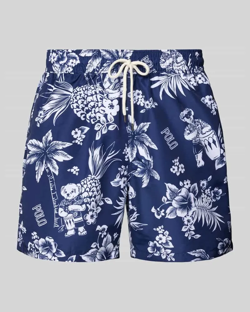 Ralph Lauren Regular Fit Badehose mit Label-Prints Modell 'TRAVELER Blau